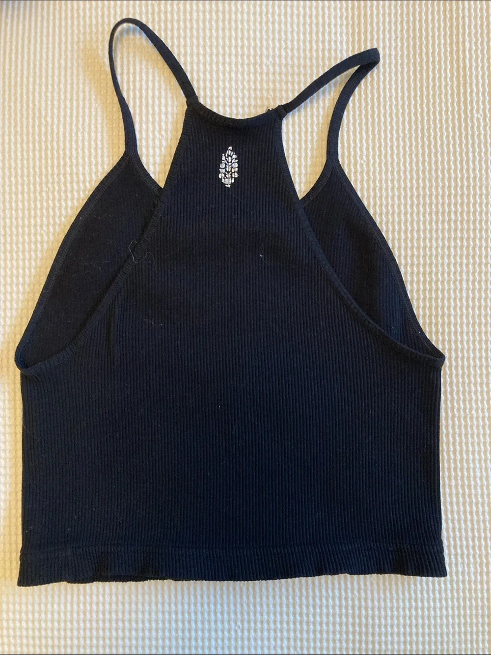 Free People Black Ribbed High-Neck Racerback Crop